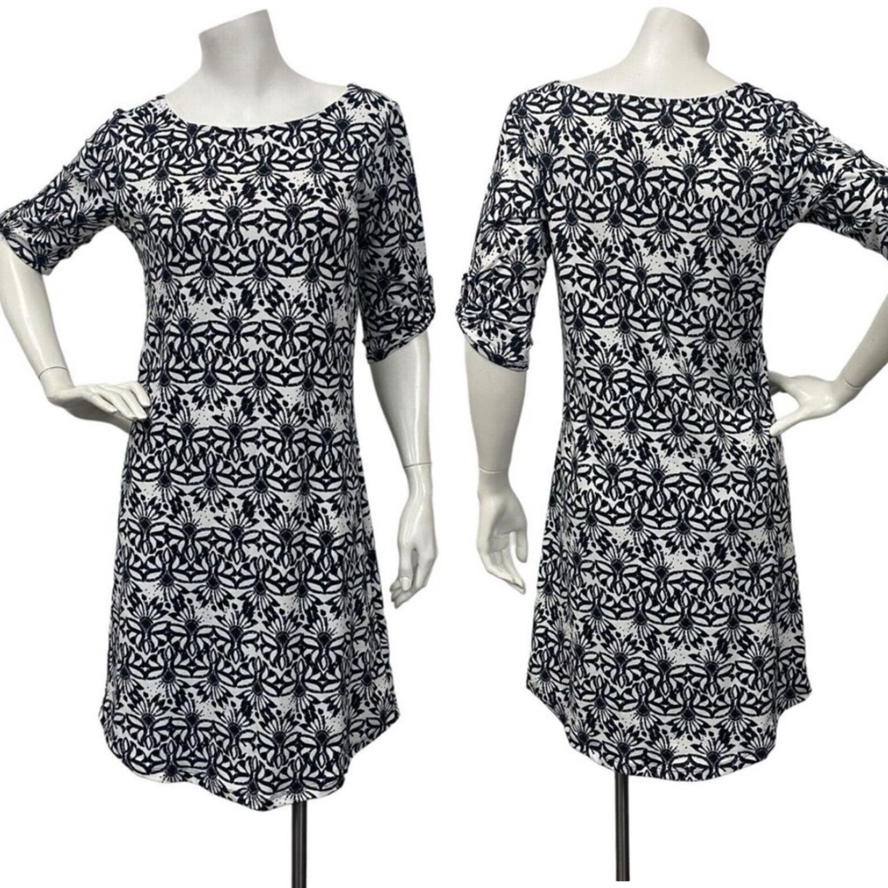 Lola by AFG Floral Print Black & White Dress Women Small Stretchy Modest Capsule